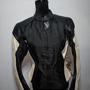 Elegant Black and Cream Leather Jacket